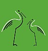 Das Logo des FUN zeigt zwei Störche in einfachen Linien gezeichnet auf grünem Hintergrund